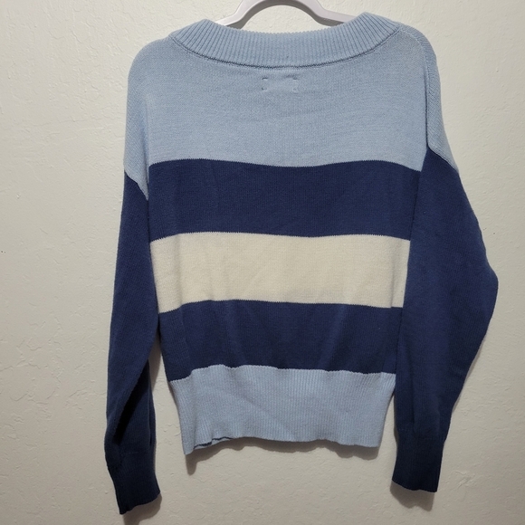 Lucky Brand Blue White Color Block Stripe Knit Sweater Medium - Picture 3 of 6